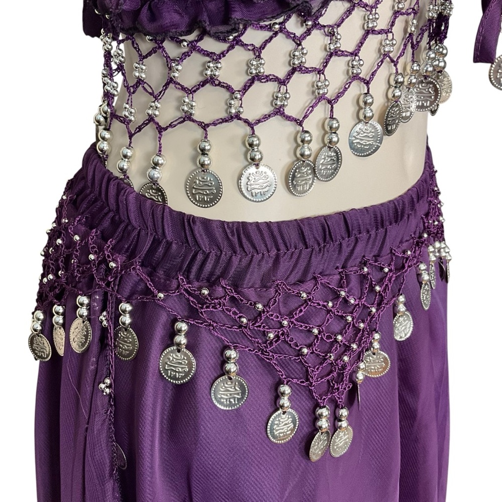 WESTERN FASHION sz S/M Belly Dancer Outfit Coin and Bead Accents Grape Purple - Picture 6 of 13